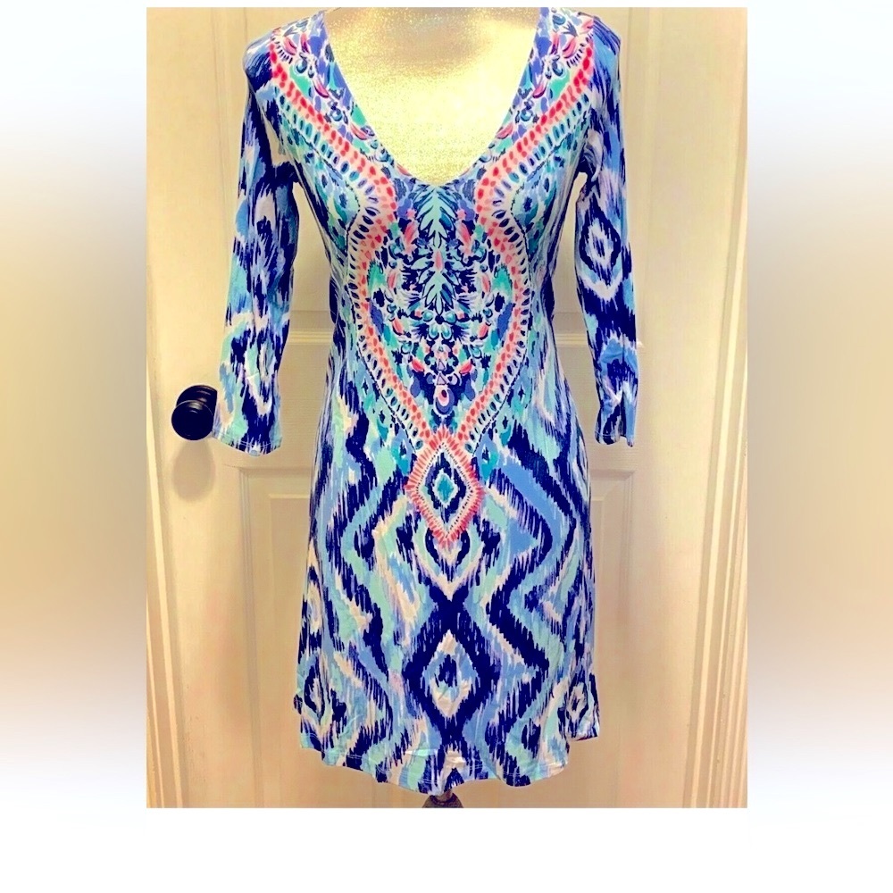 178.00 NWT LILLY PULITZER XS Ophelia Blue Swish Skipped a Beach Engineered